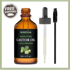 GreenIVe Castor Oil Organically Grown 100% Pure 4 fl oz Bottle Cold Pressed, Hex