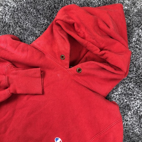 Vintage Champion Reverse Weave Hoodie Mens Medium Red Fleece Pullover USA 80s - Image 1