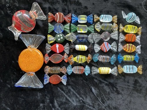 VTG Hand Blown Glass Murano Style Wrapped Candy 27 Pieces