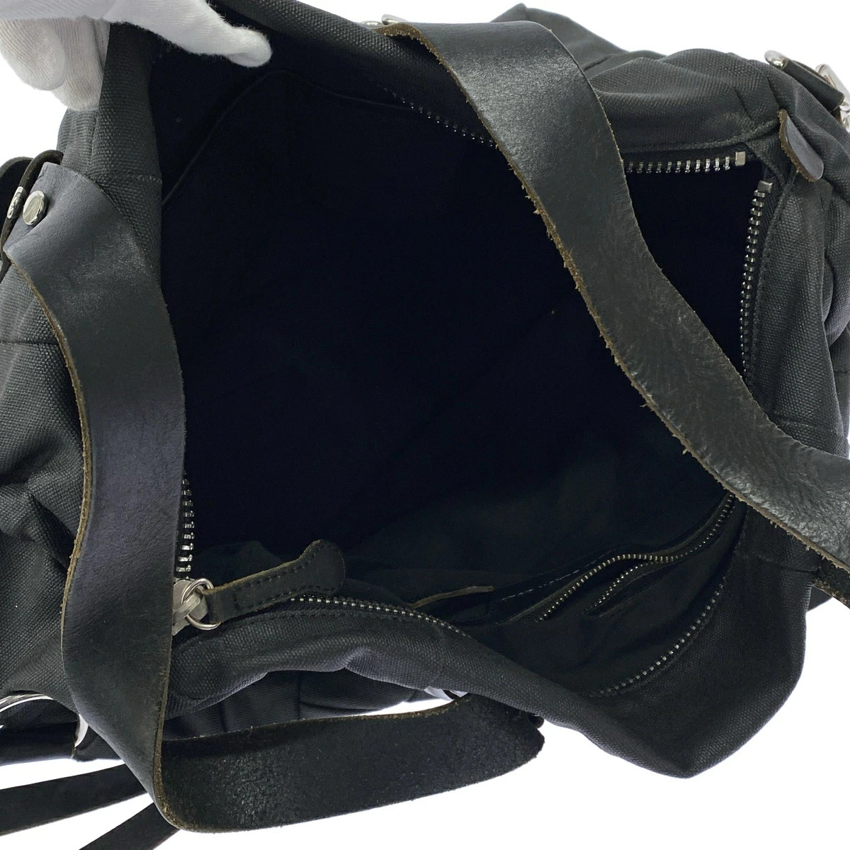Diesel Black Gold 2Way Coated Leather Canvas Boston Bag Black