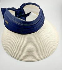 Sun N' Sand Headwear Visor w/Blue Chiffon Ribbon Resortwear Beach 4.5" Brim