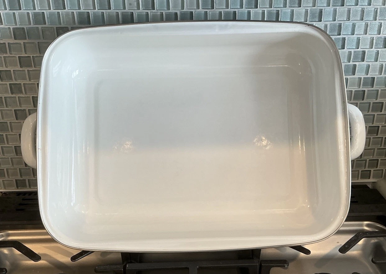 Giant White Enamel Silver Rim Rectangular Casserole Dish 22x14 W/Handles AS IS!
