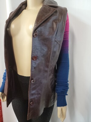VINTAGE 80's RARE Genuine Leather Knit sleeves Womens UNLINED