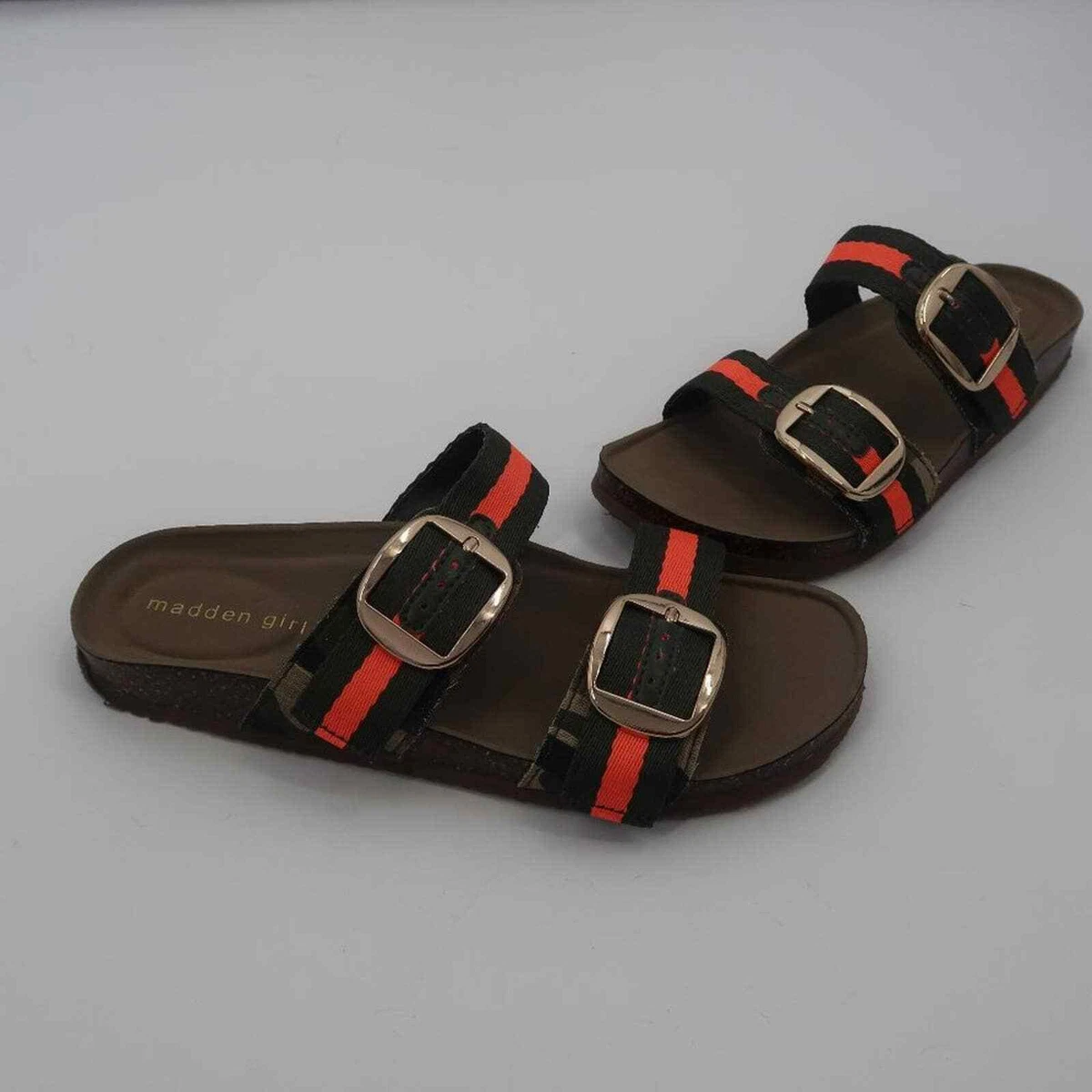 Steve Madden Madden Girl Slip On Double Strap Green Orange Sandals Size 9