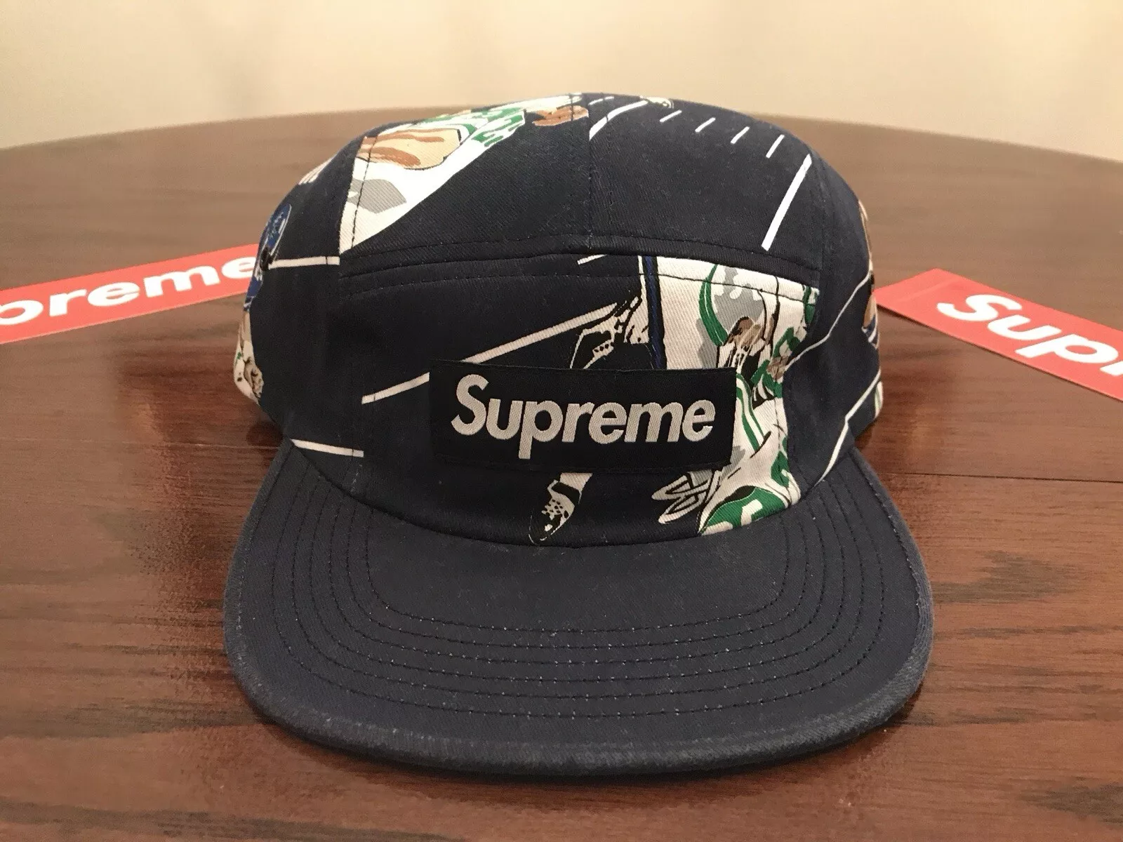Casquette de camp de football Supreme FW13 bleu 5 panneaux 2013 rare taille unique réglable