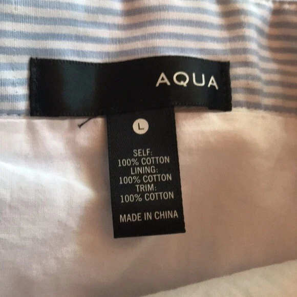 AQUA 女式蓝色和白色条纹荷叶边迷你裙,大号 — 第 4/4 张图片