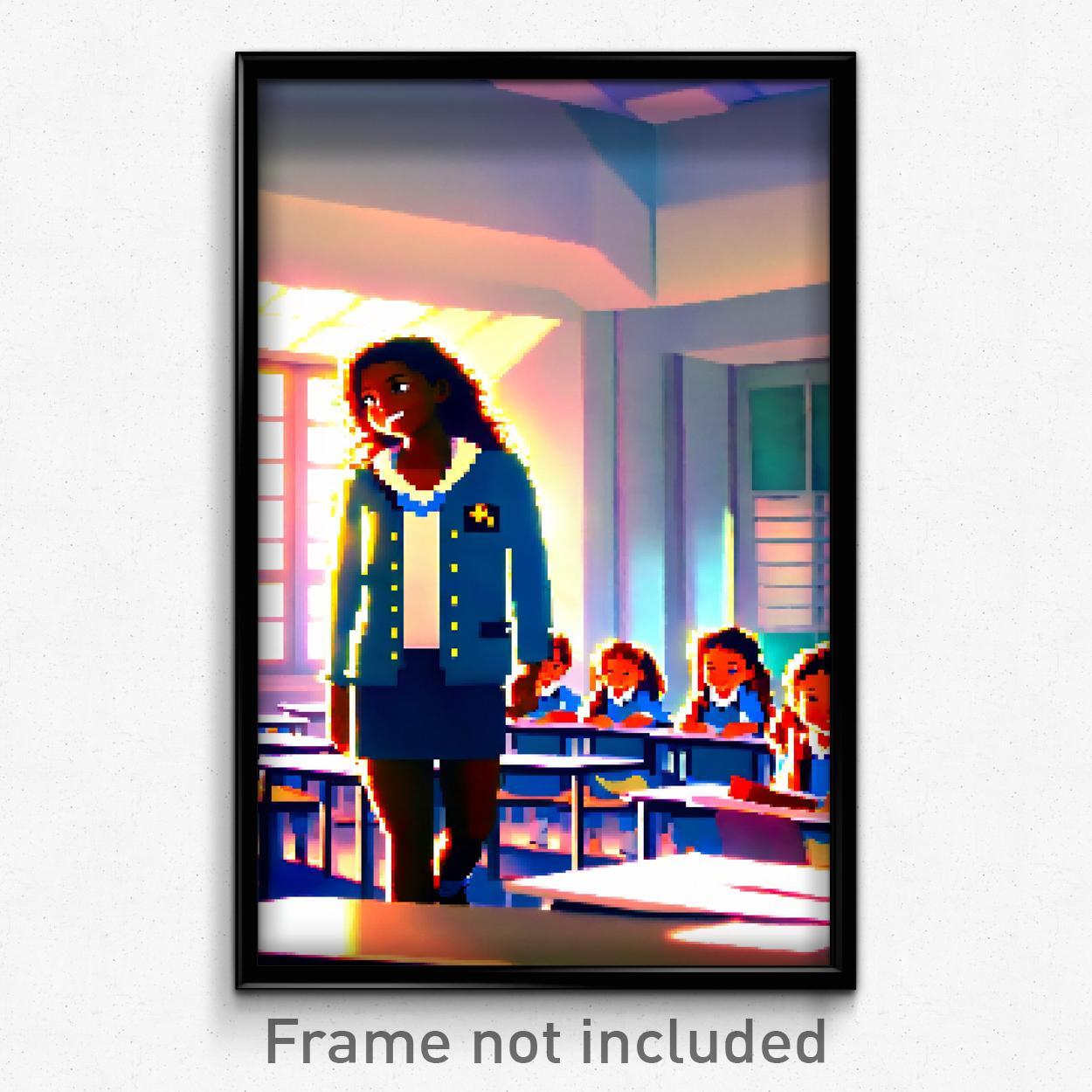 Pixel Art Poster - Blissful School (8 Bit Psychedelic Trippy Video Game Print)