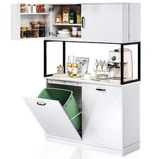 Kitchen Pantry Storage Cabinet Cupboard with Double Tilt Out Trash Cabinet Hutch