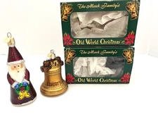 2 Old World Christmas Merck Family Glass Ornaments Santa Liberty Bell 2001 Boxes