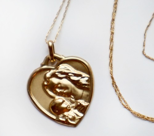 Vintage 10k Gold Mother Baby Necklace Heart Pendant Yellow Gold Push Present Mom