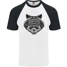 Ouija Board Cat Dark Black Magic Voodoo Mens S/S Baseball T-Shirt