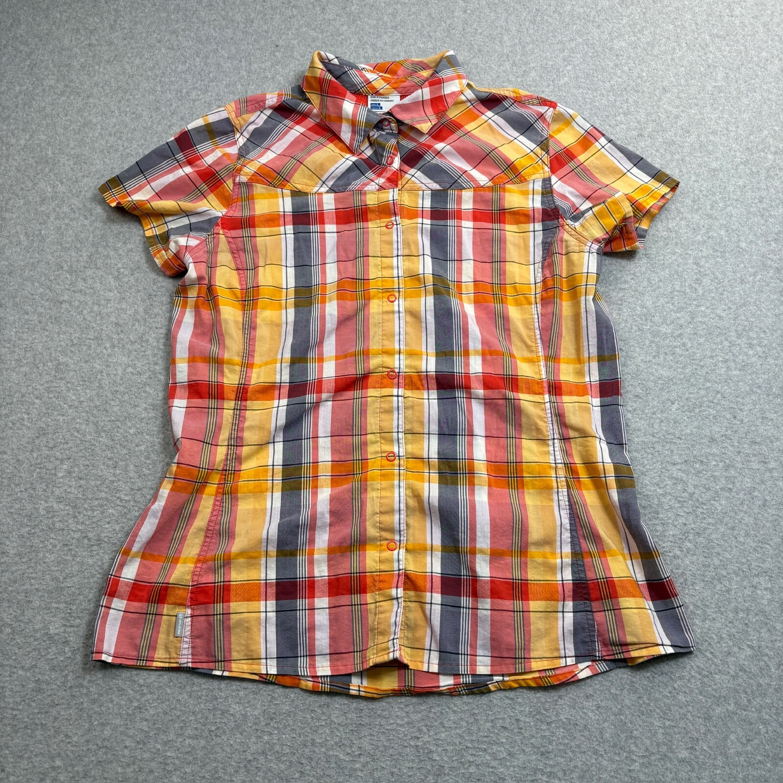 Camicia Salomon donna grande arancione bottoni a quadri pelle avanzata outdoor campeggio escursione