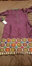 Pakistani / Indian Women's Purple Embroidered Silk Kurti Size Medium
