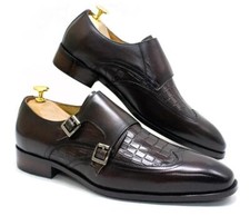 Men's Fashion British Pointy Toe Buckle Strap Textured Party Leather Dress Shoes
