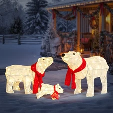 In/Outdoor 3 PCS Christmas Decoration 27.5in White Polar Bear Family for Holiday