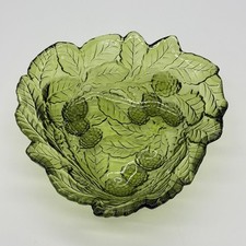 Vintage Indiana Glass Bowl Leaf Loganberry Green Triangular  7 " Candy Dish MCM
