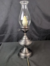 Vintage 3 Way Oil Lamp Light Lamp With Chimney Silver 19" Tested Working