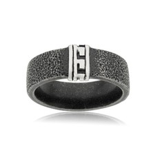 Stainless Steel Ring with Black Ion Plating and Antique Finish Jewelry For Men