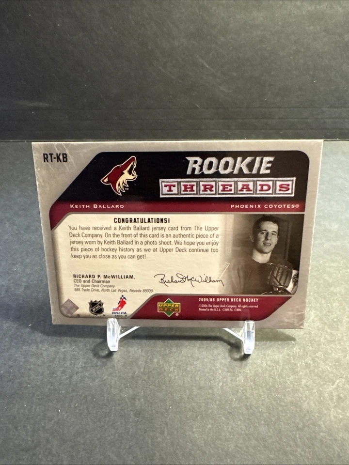 Keith Ballard #RT-KB - 2005-06 Upper Deck Rookie Threads NM - Image 2 of 2