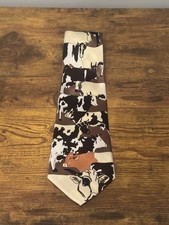 Gold Tower Vintage Cows Pattern Tie Farm Dairy Holstein Cattle Brown Beige