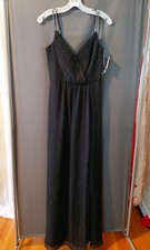 Black Chiffon Long Gown with Rhinestone Strap Formal Prom Dress Size 6