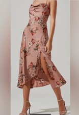 ASTR the Label Gaia Floral Print Cowl Neck Slip Dress with Slit Size Large