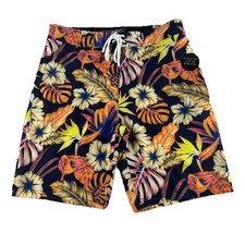 No Boundaries Swim Shorts Men Sz 28 Tropical Floral Print Drawstring Pocket NWT