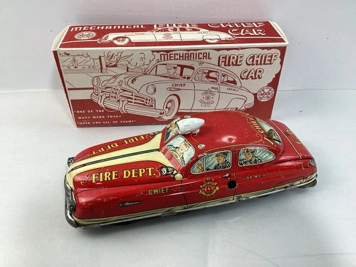 Rare Vintage MARX 11" Tin Litho Wind Up Fire Chief Car No. 1 In Original Box!