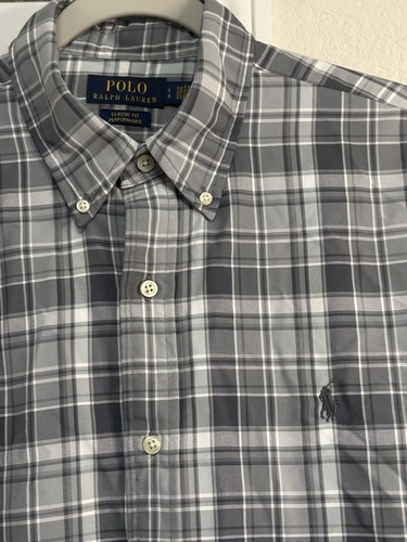 Polo Ralph Lauren Men's Classic Fit Performance Gray Plaid Long Sleeve L