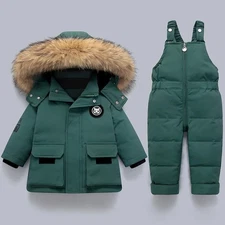 Winter Warm Down Jackets Boys Thicken Jumpsuit Clothes Kids Snowsuit Set 2pcs