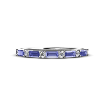 Tanzanite Baguette 4x2mm Half Eternity Band Ring With Rhodium Plated