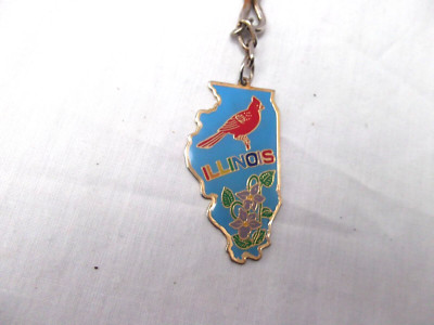 Illinois State Shaped Map Key chain ring Coated Metal Souvenir Cardinal Violet