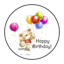 30 CUTE HAPPY BIRTHDAY TEDDY BEAR ENVELOPE SEALS LABELS STICKERS 1.5" ROUND