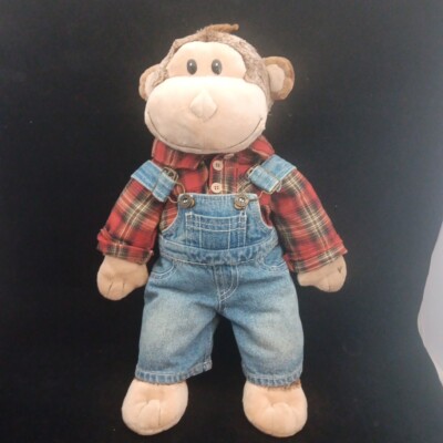 Build-A-Bear Workshop Monkey Plush Brown Overalls Stuffed Animal Chimp Toy 18 