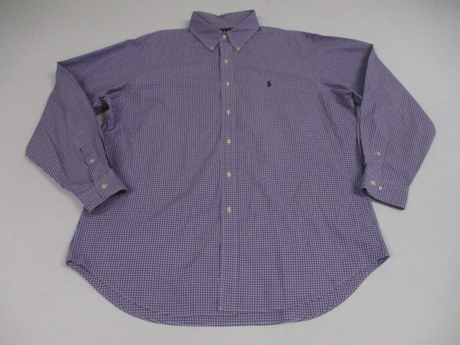 Camicia da uomo viola Ralph Lauren taglia 17 quadretti vestibilità classica pony a maniche lunghe