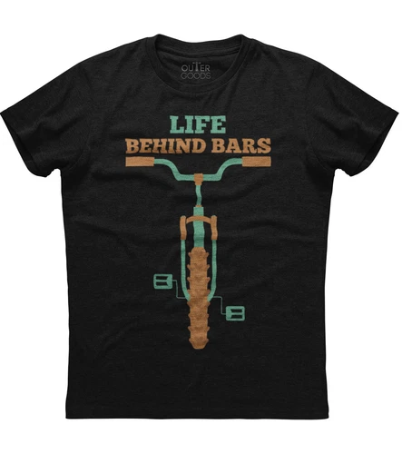 Life Behind Bars Mountain Bike Painted Mens Short Sleeve Cotton Black T-shirt - Picture 1 of 2