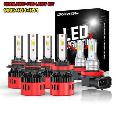 Combo 9005+H11+H11 LED Headlight Kit Fog light Bulbs High Low Beam 6500K White L