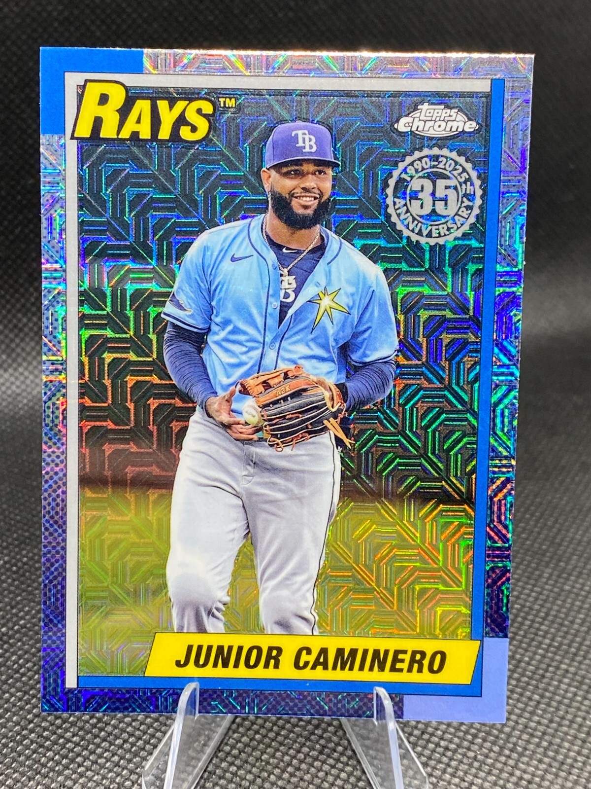 2025 Topps Series 2 Junior Caminero 90 Topps Chrome Silver Pack Mojo Refractor #T90C-140