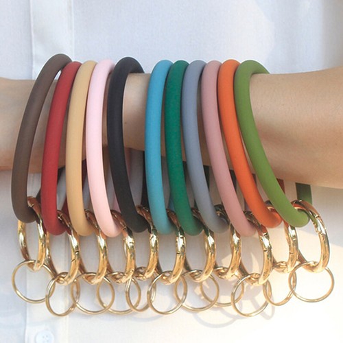 Key Ring Wristlet Keychain Silica Gel Bracelet Keychain Silicone Wristband Round - Picture 9 of 31