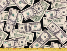 Tina Scrap 9"x21" American Money Currency 100 5 10 Funny Fabric COTTON