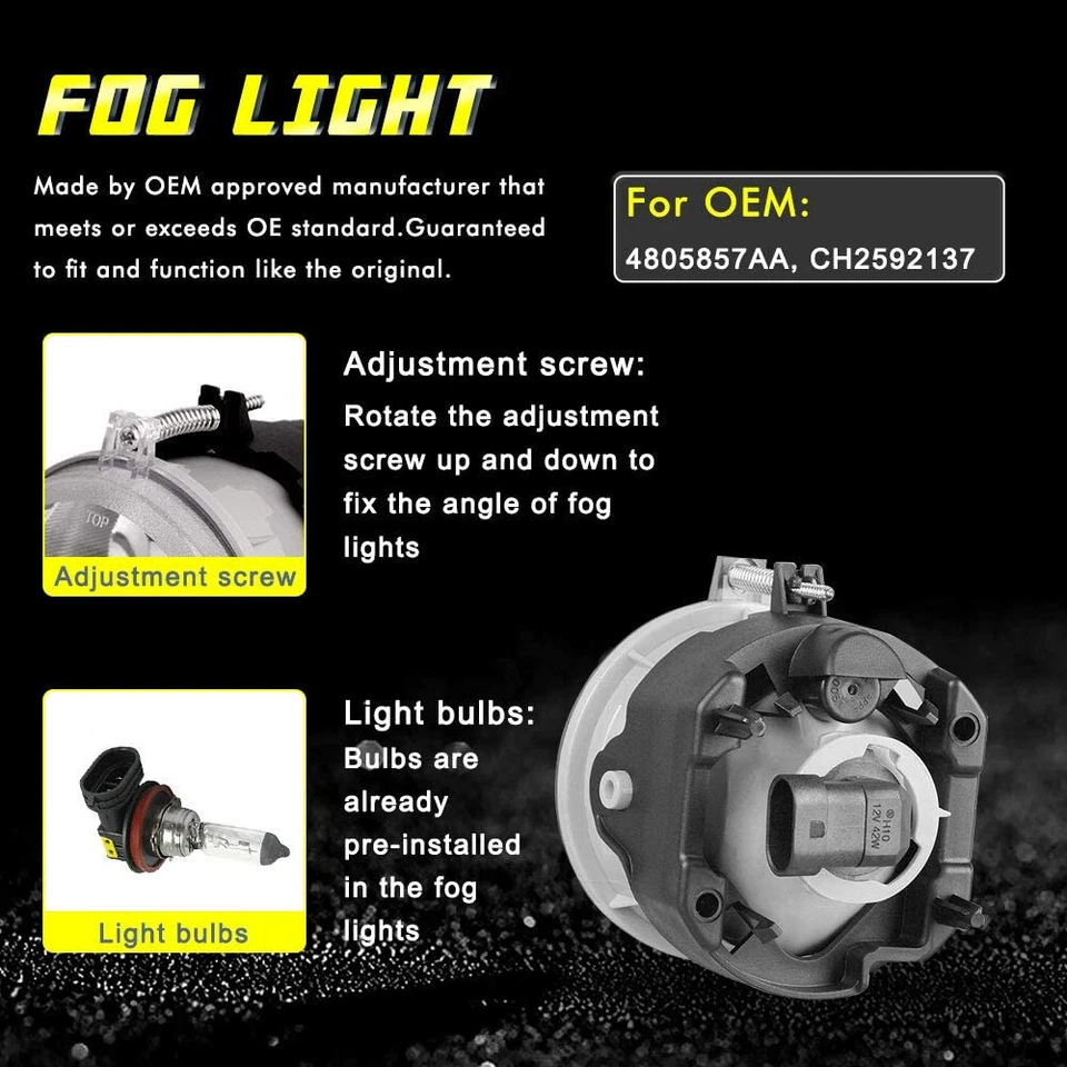 For Chrysler Sebring 2008-2010 Clear Lens Pair Front Bumper Fog Lights Lamps — 第 3/4 张图片