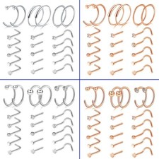 21PCS 20G Thin Nose Ring Stud Surgical Steel Screw L-Bend Bone Stud Piercing Set