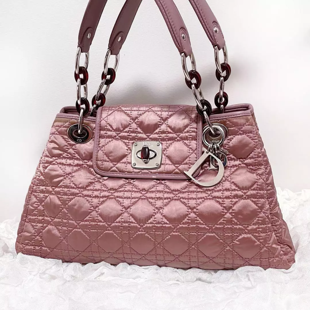 CHRISTIAN DIOR Sac à main femme rose avec sac de rangement W35H21D12cm