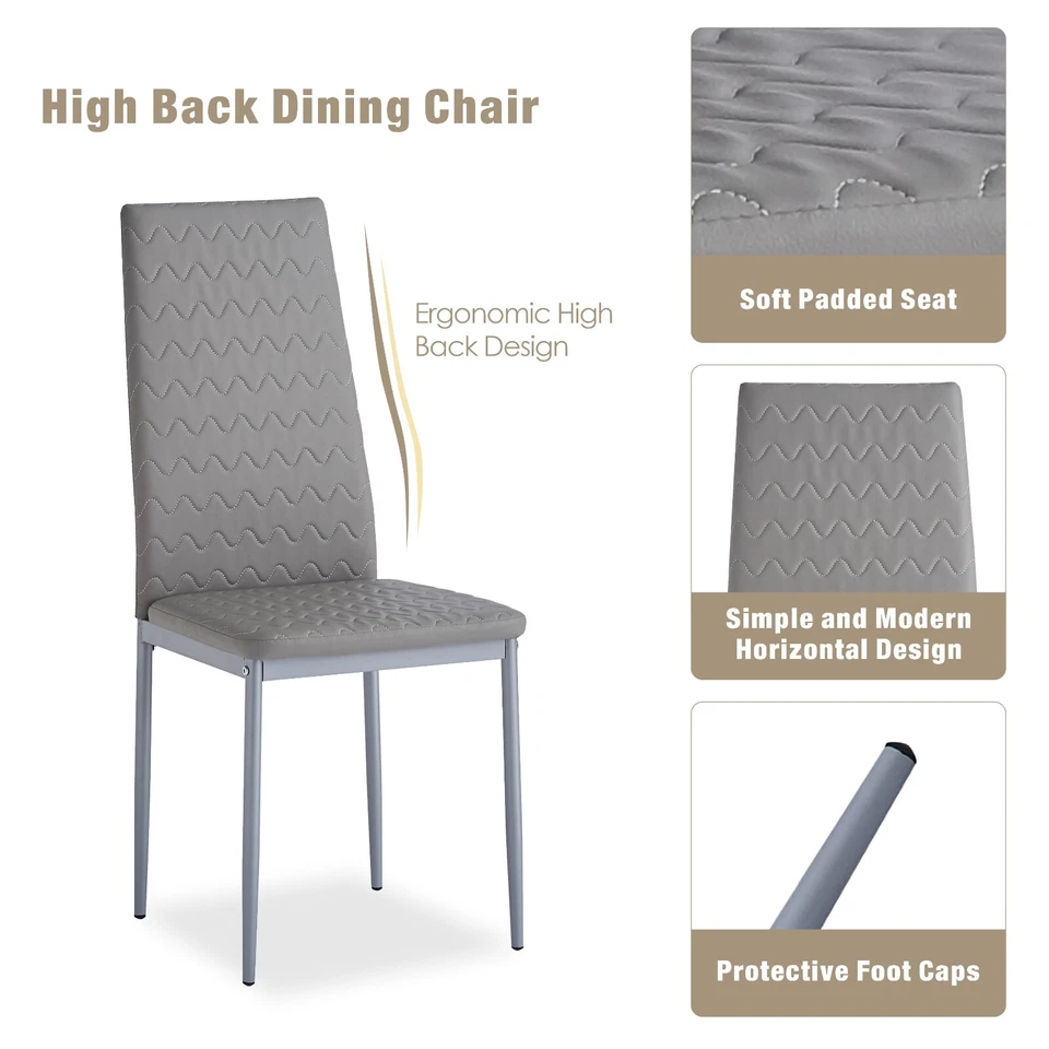 4x Grey Faux Leather Dining Chairs & Grey Tempered Glass Dining Table Dining Set - Image 3 of 4