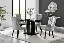 Image of Imperia 4 Black High Gloss Dining Table and 4 Velvet Belgravia Black Leg Chairs