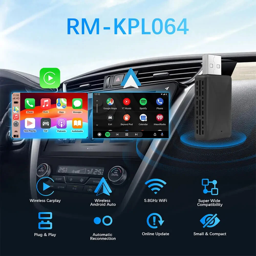 Mini Apple CarPlay adattatore wireless, dongle Bluetooth WiFi, Plug & Play