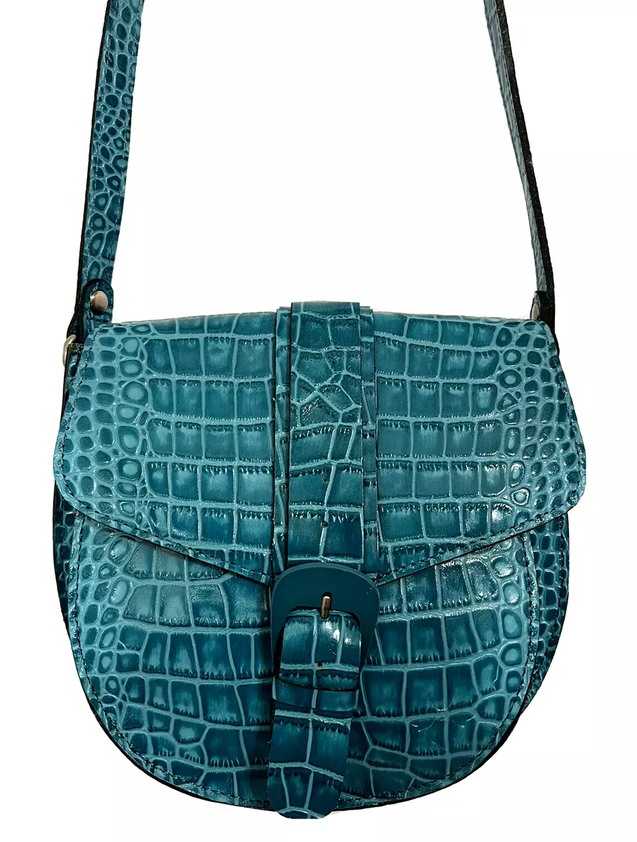 Patricia Nash Padova Croc Embossed Leather Crossbody Saddle Bag