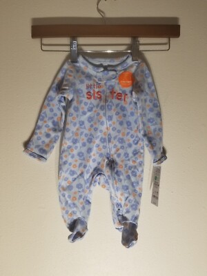 Carter's Cute ''Little Sister'' Floral Newborn Bodysuit With Feet 2-Way Zipper NWT
