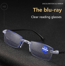 Mens Rectangular Rimless Blue Light Blocking Reading Glasses Unisex Readers