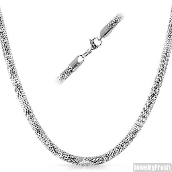 4mm Stainless Steel Popcorn Snake Chain Silver Necklace